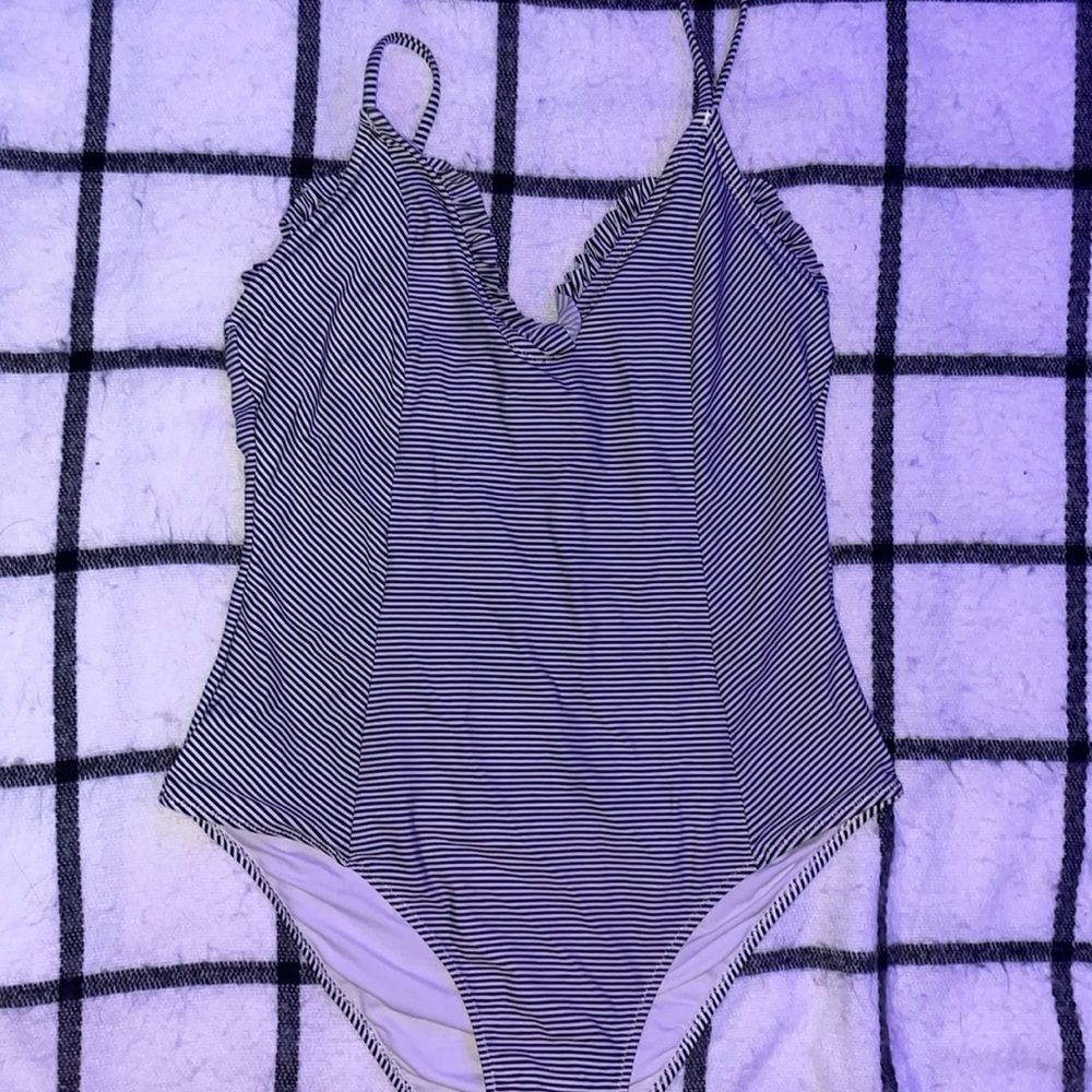 Black and White Striped One Piece Bathing Suit